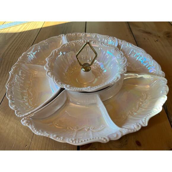 Vintage 4 Piece Divided Fruit Serving Tray dipping bowl.Kitchen Marked Cali. USA - Picture 5 of 9